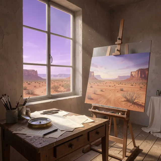Desert window with recursive painting
