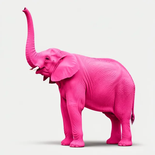 Pink elephant with erect trunk