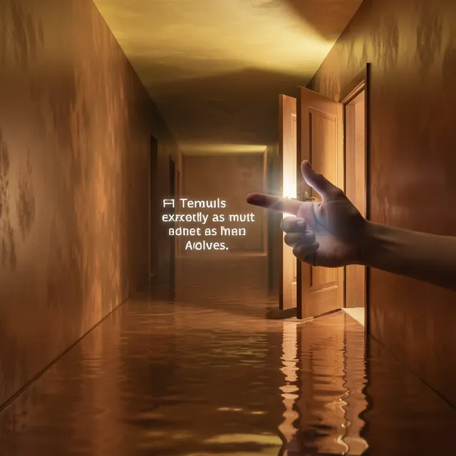 Copper hallway with a raised hand and a measurement hovering beneath the thumb