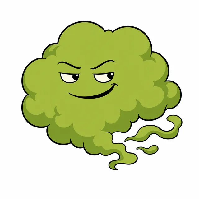 Cartoon fart cloud with a mischievous face