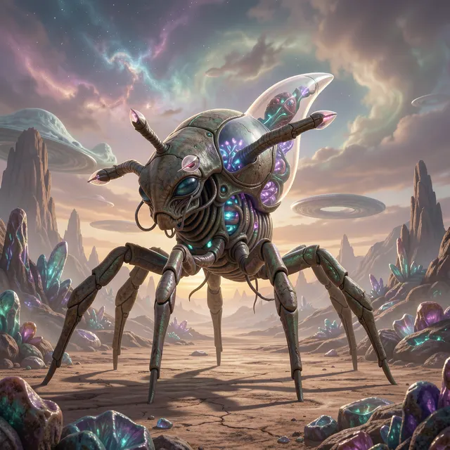 Realistic alien organism on alien landscape
